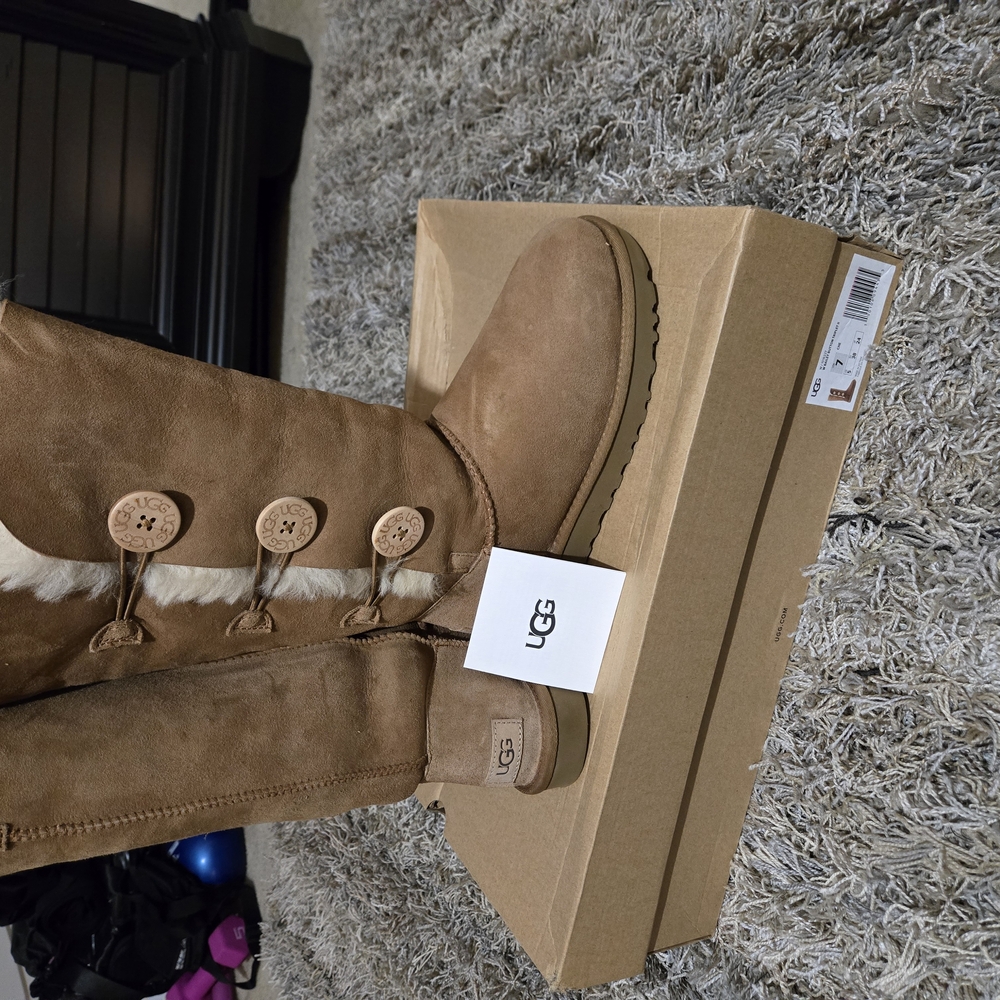 UGG Tan Suede Boots with Button Accents